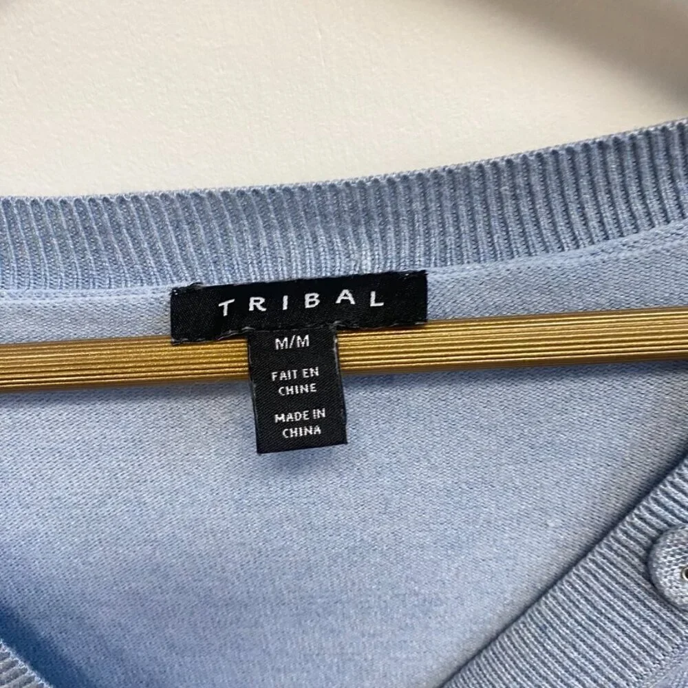 Tribal Blue V Neck Button Sweater